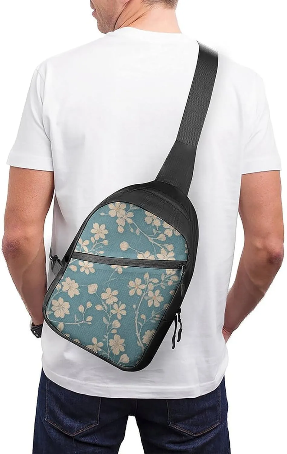 Sling Bag for Women Men Daypack Floral Light Blue Chest Bag Crossbody Backpack for Hiking Travel