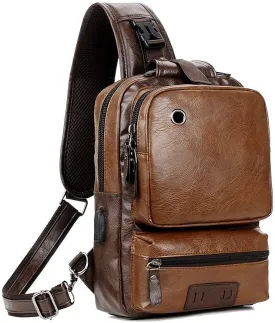 Small Black Sling Crossbody Backpack Shoulder Bag for Men Women Vintage PU Leather Sling Backpack Cycling