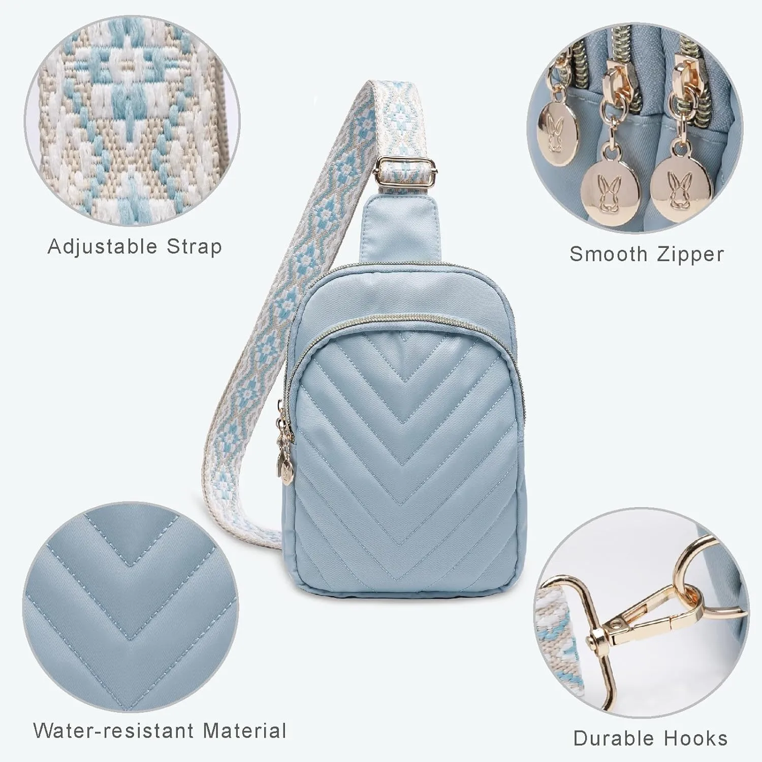 Small Crossbody Sling Bags for Women Men, 3 Zipper Pocket Cell Phone Purse Fanny Packs for Women