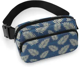 Summer Palm Leaves Belt Bag Fanny Pack for Women Men Blue Crossbody Waist Bag Pack Adjustable Casual Bag for Travel Running Workout Cycling