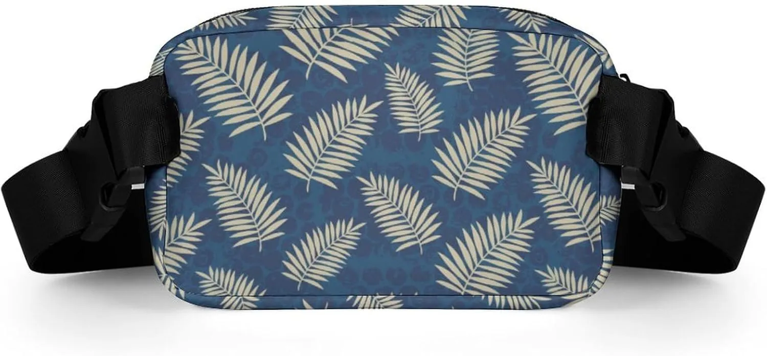 Summer Palm Leaves Belt Bag Fanny Pack for Women Men Blue Crossbody Waist Bag Pack Adjustable Casual Bag for Travel Running Workout Cycling