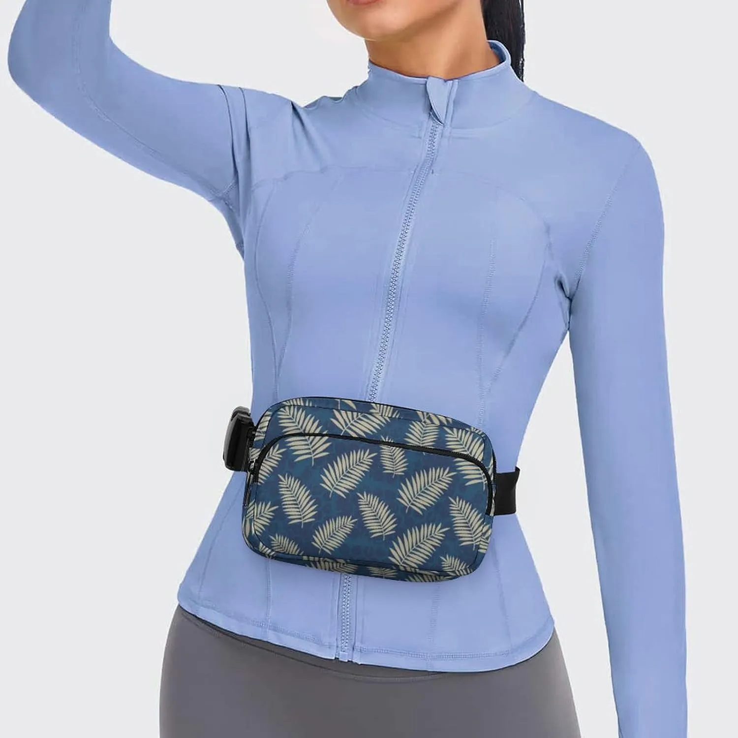 Summer Palm Leaves Belt Bag Fanny Pack for Women Men Blue Crossbody Waist Bag Pack Adjustable Casual Bag for Travel Running Workout Cycling