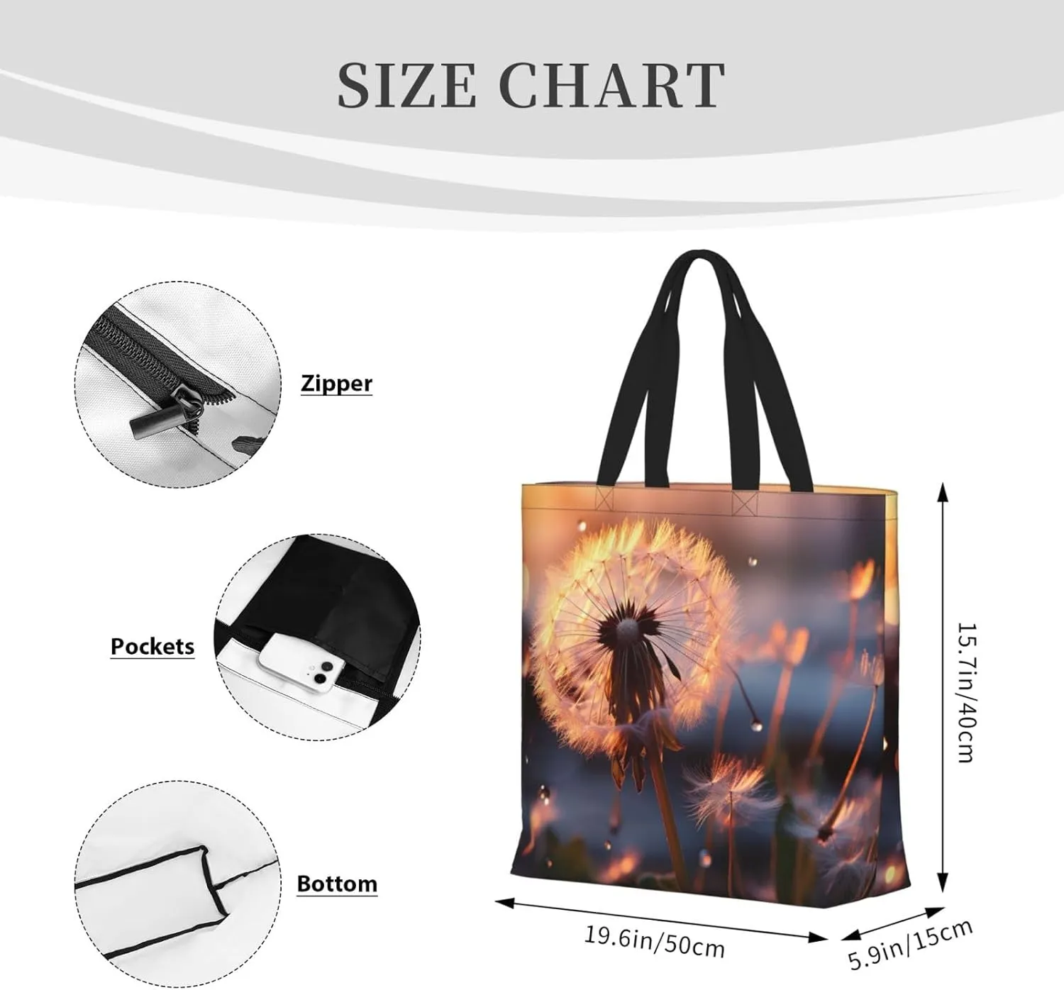 Tote Bag for Women Dark road to mountains Shoulder Bag with Zipper Handbag Large Capacity Reusable Grocery Bag
