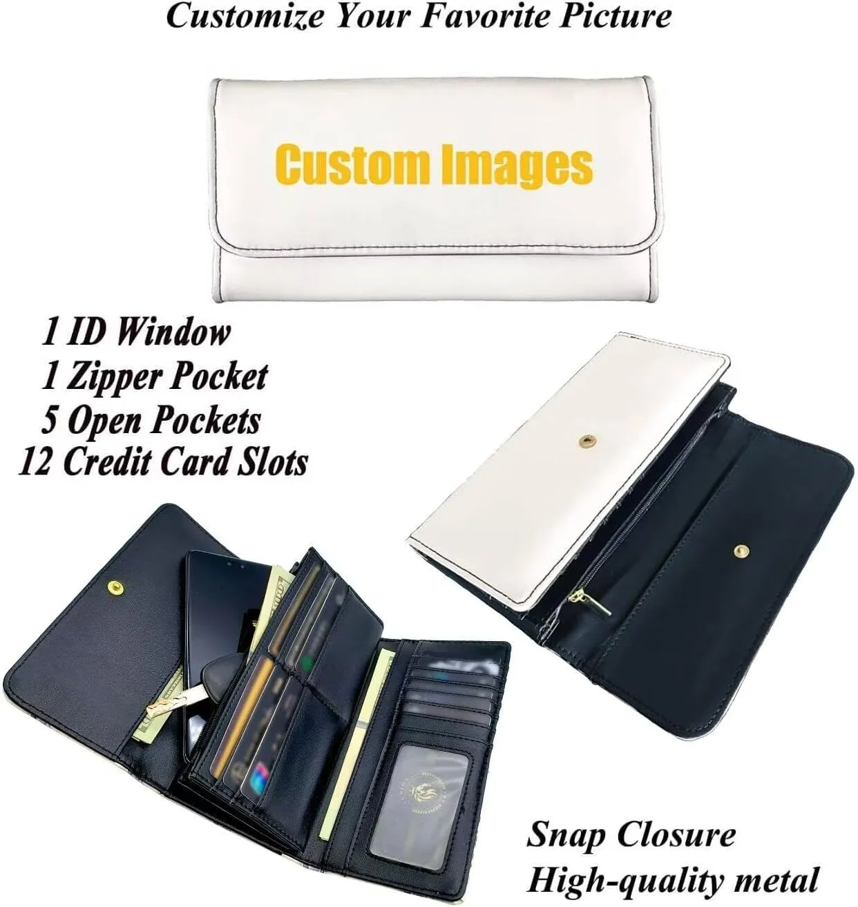 Union Jack Long Wallet for Women, London Landmark Printed Leather Trifold Slim Clutch Wallets with ID Window, Big Ben Print Billfold Purse Credit Card Holder