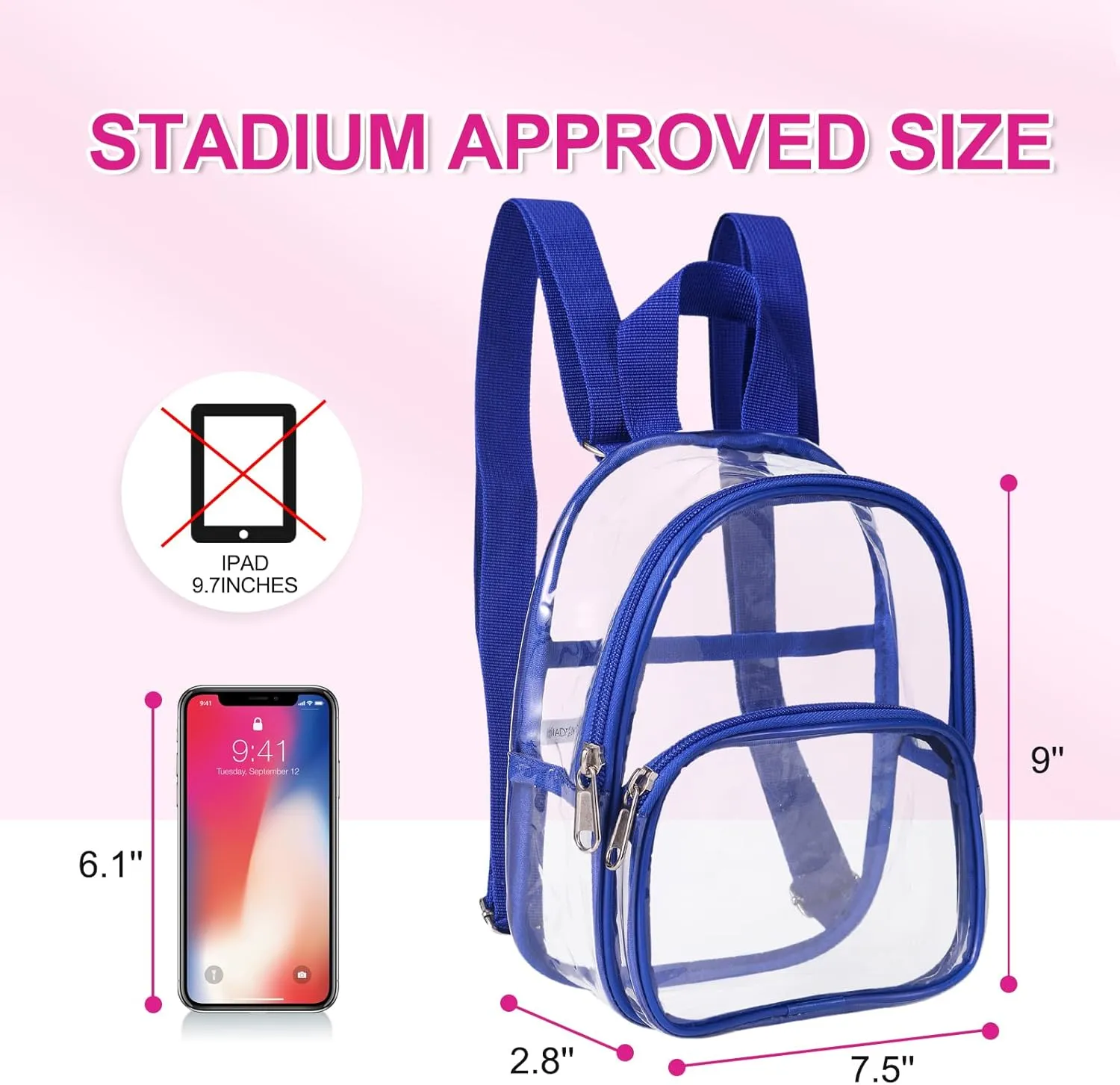 USPECLARE Clear Mini Backpack Stadium Approved for Little Boys & Girls, Transparent Backpack for Concert, Festival, Sport Events
