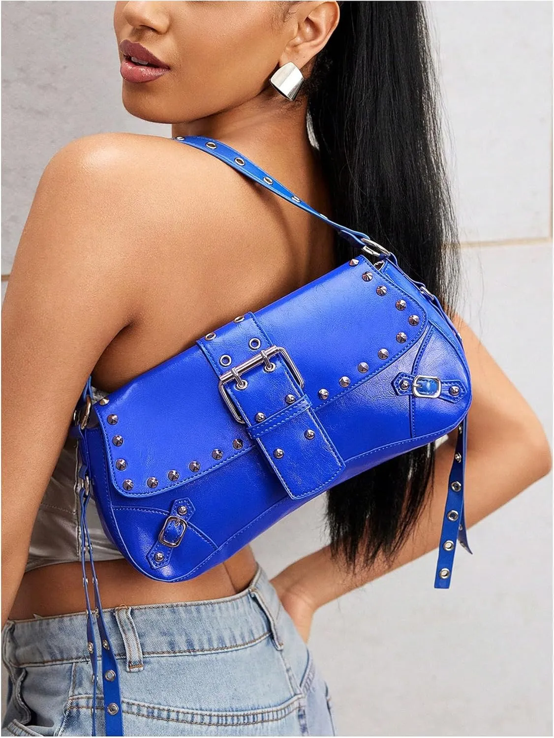 Verdusa Women's Shoulder Bag Y2K Handbag Cute Trendy Goth Studded Rivet Punk Purse