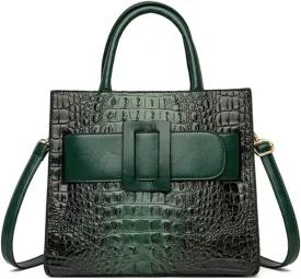 Vintage Top-handle Handbags Purse Satchel for Women PU Crocodile Pattern Tote Commuter Bag Crossbody Shoulder Bag
