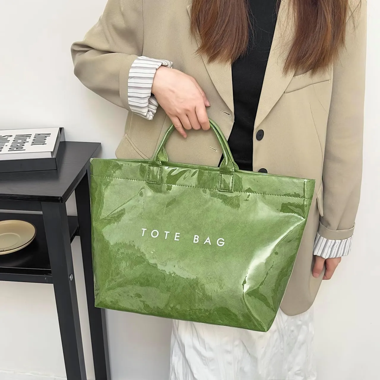 Women's Large PVC Tote Bag Clear Plastic Handbags Top Handle Handbag, Clear Bag for Women Large Carry All Tote Bag