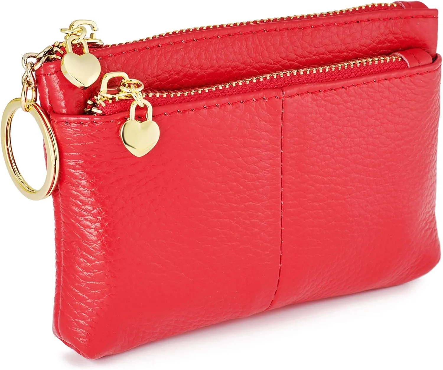 ZOOEASS Women Genuine Leather Zip Mini Coin Purse With Key Ring Triple Zipper Card Holder Wallet
