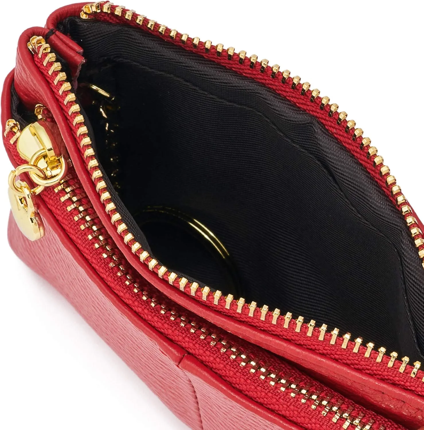 ZOOEASS Women Genuine Leather Zip Mini Coin Purse With Key Ring Triple Zipper Card Holder Wallet