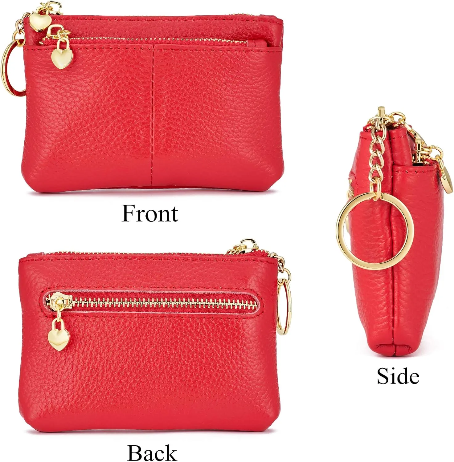 ZOOEASS Women Genuine Leather Zip Mini Coin Purse With Key Ring Triple Zipper Card Holder Wallet