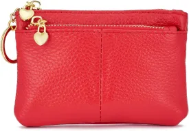 ZOOEASS Women Genuine Leather Zip Mini Coin Purse With Key Ring Triple Zipper Card Holder Wallet