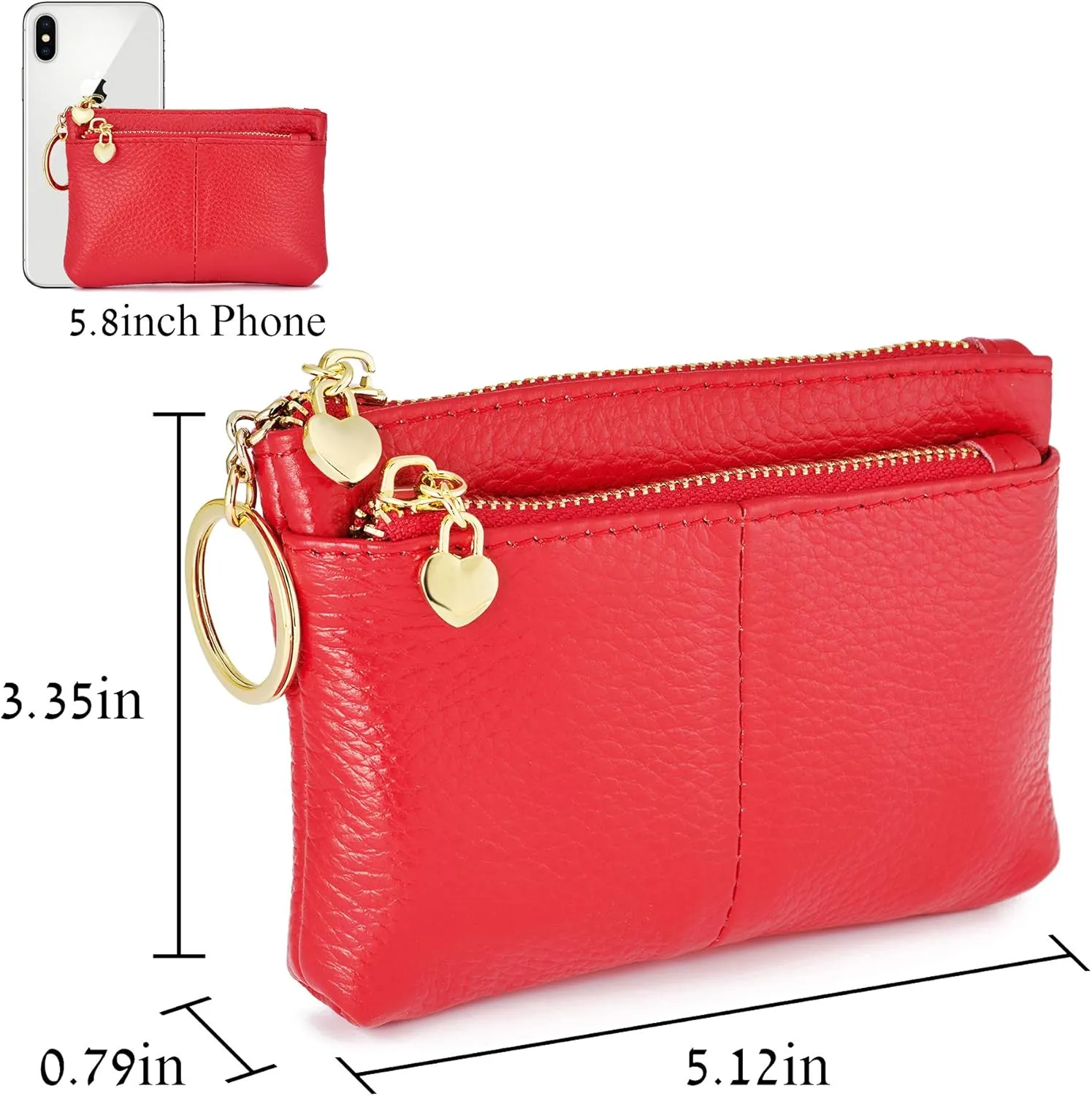 ZOOEASS Women Genuine Leather Zip Mini Coin Purse With Key Ring Triple Zipper Card Holder Wallet