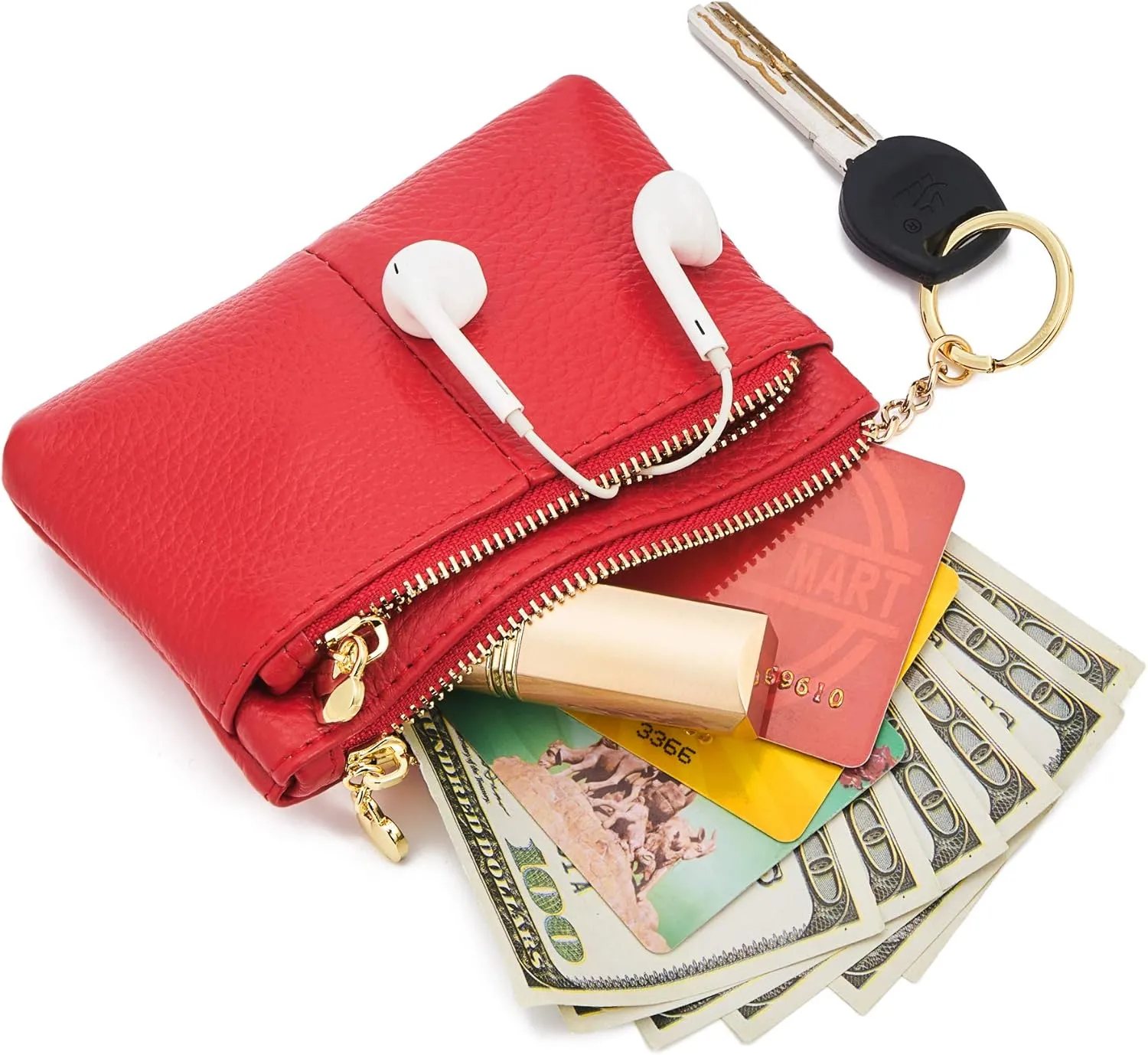 ZOOEASS Women Genuine Leather Zip Mini Coin Purse With Key Ring Triple Zipper Card Holder Wallet