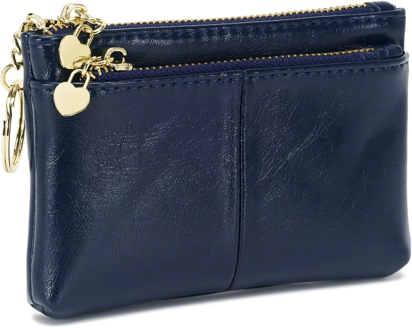 ZOOEASS Women PU Leather Zip Mini Coin Purse With Key Ring Triple Zipper Card Holder Wallet (Navy)