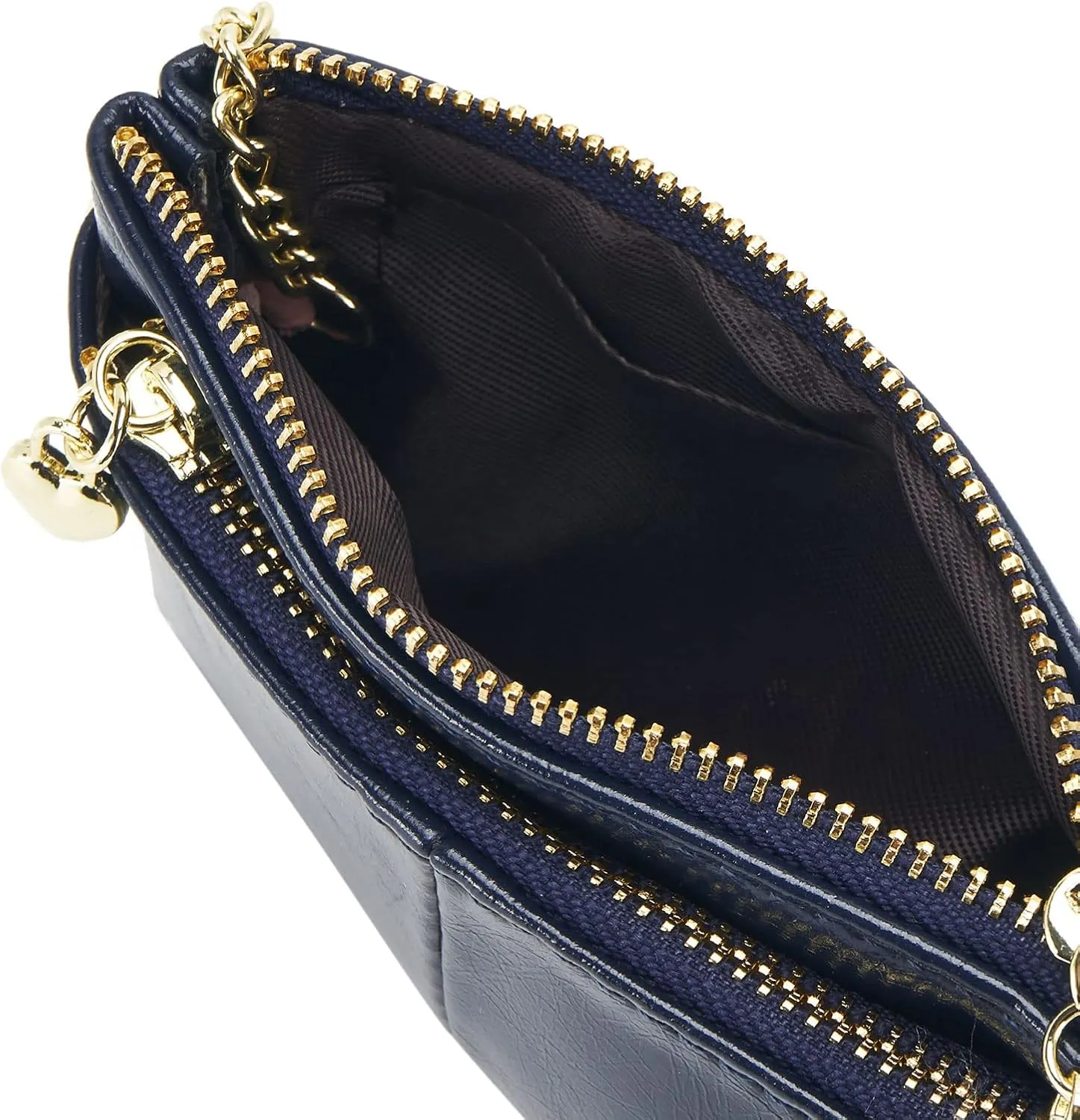 ZOOEASS Women PU Leather Zip Mini Coin Purse With Key Ring Triple Zipper Card Holder Wallet (Navy)